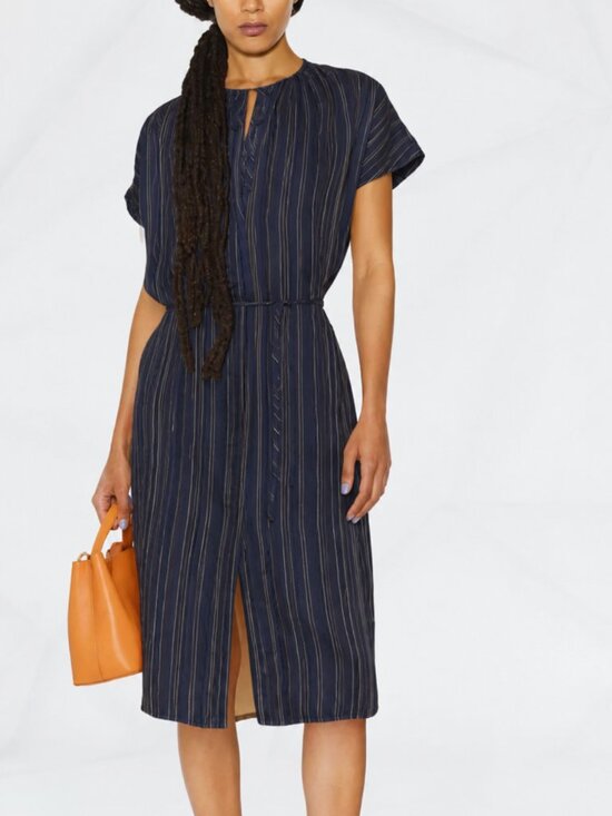 Vince Dresses & Skirts - Vince Drapey Striped Shirred Midi Dress Navy Blue Medium
